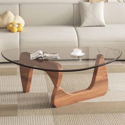 N/A Glass Coffee Table, Modern Triangle Design with Solid Wood Base and Clear Glass Top, Vintage Mid-Century Style, for Living Room, Patio, Study,I