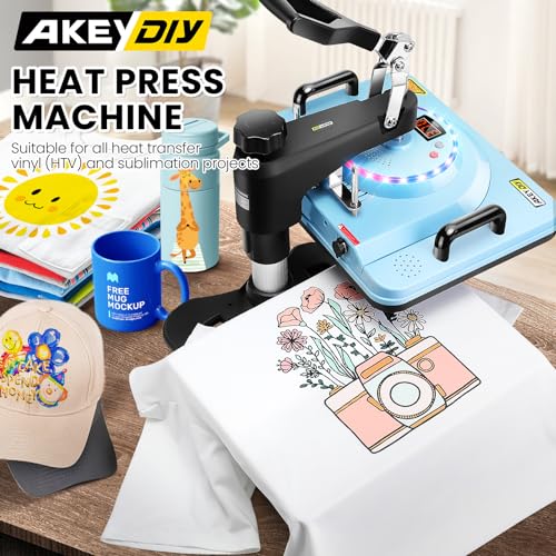 AKEYDIY Heat Press, Heat Press Machine for T Shirts 12''x15'', Tshirt Press Machine for Sublimation Mugs, Plates, Caps