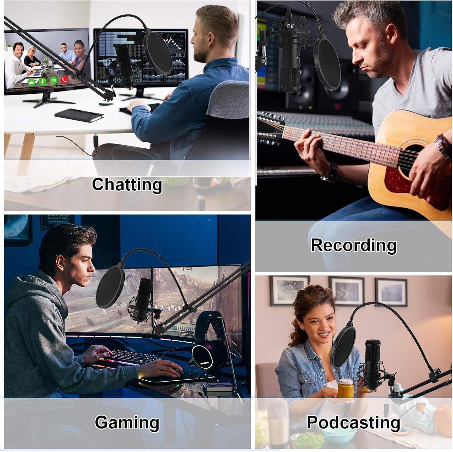 USB Microphone, EPTISON 192kHZ/24bit Professional PC Podcast Streaming Cardioid Condenser Microphone Kit with Boom Arm, Shock Mount, Pop Filter