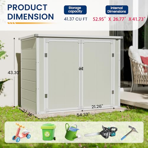 Amopatio 41 Cu Ft Outdoor Storage Shed, Horizontal Resin Trash Can Storage, Weather Resistance, Storage Box with Floor Included for Garden Tools