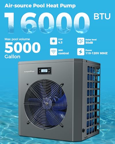 16000 BTU Electric Pool Heater For Above Ground Pool 5000 Gallon Swimming Pool Heat Pump Heating Cooling Mode WiFi Control Schedule Pool Heater 120V
