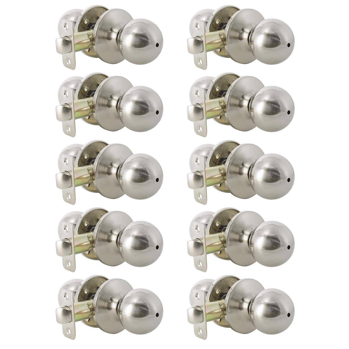 10 Pack Privacy Door Knobs, Bedroom/Bathroom Door Knob with Lock, Round Keyless Door Lock for Interior Doors, Satin Nickel Finis