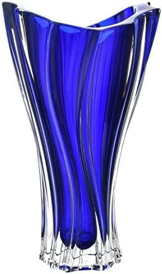 Bohemian Crystal Glass Vase 12''-Height Deep Blue ''Plantica'' European Design Centerpiece Flower Vase Home Decor Wedding Birthday Housewarming