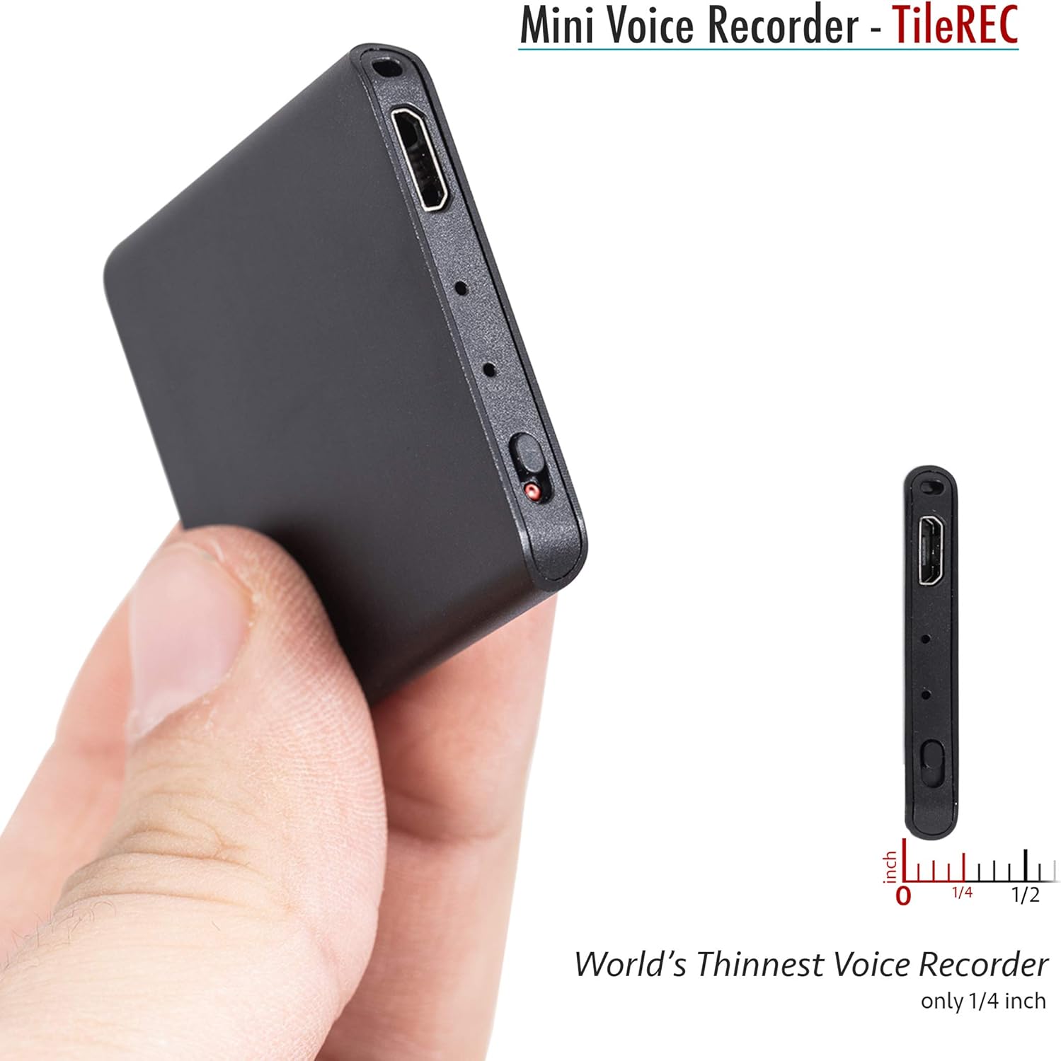 TileRec - Slimmest Voice Activated Recorder with 145 Hours Recording Capacity, MP3 Records, 24 Hours Battery Time