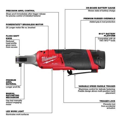 2566-22 Milwaukee M12 FUEL 1/4 High Speed Ratchet Kit - Shop Hardware Tools Online Store