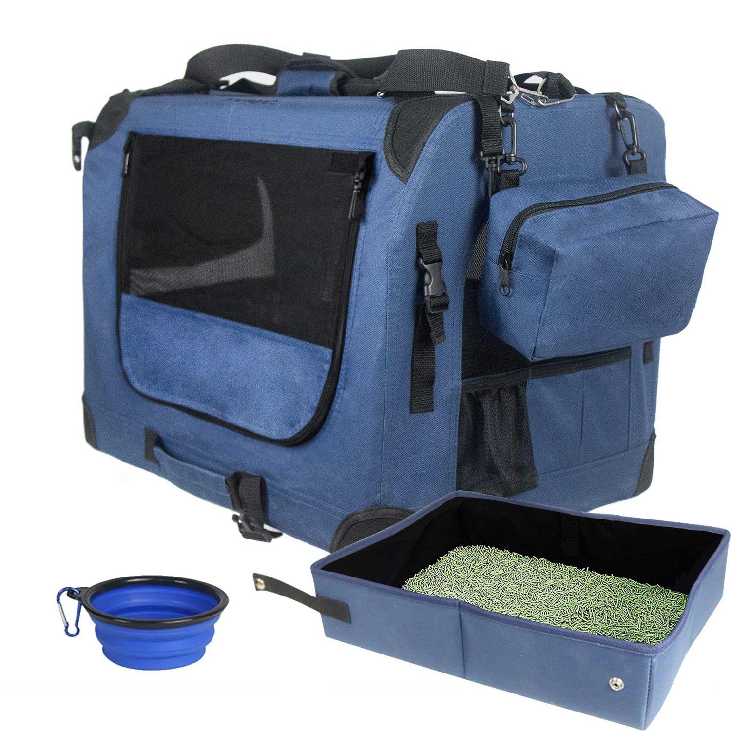 Prutapet Large Cat Carrier Soft-Sided Portable Pet Crate for Car Traveling with Collapsible Litter Box and Bowl - Pet Supplies online store