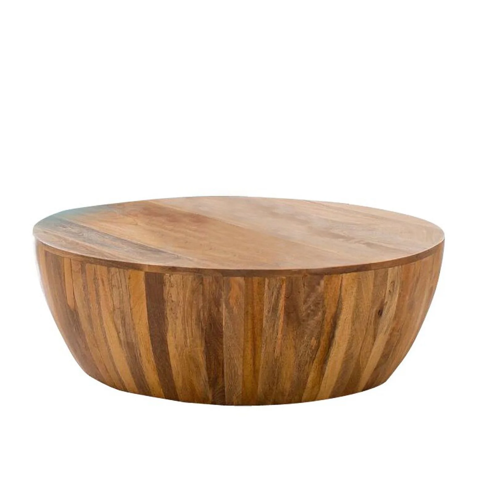 Wood Coffee Table/Drum Coffee Table/Round Handmade Coffee Table/Handcrafted Indian Minimalist Furniture/Solid Wood Center Table Living Room