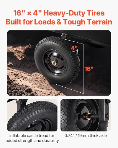 VEVOR Heavy Duty ATV Trailer Tow Behind Dump Cart, 17 Cu.Ft. 600lbs Capacity