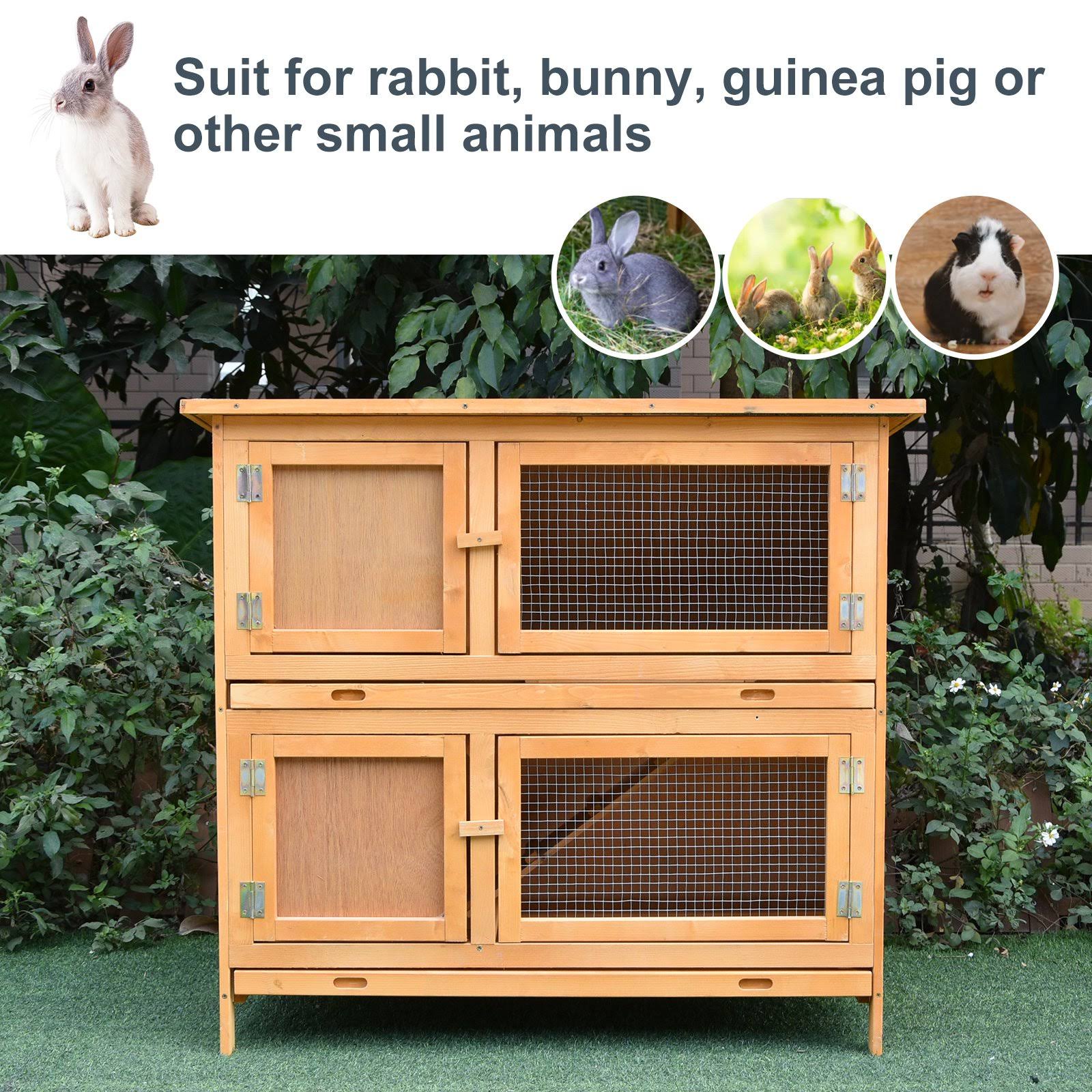 Pawhut Rabbit Hutch Solid Wood Rabbit-Bunny Cage with 2 Large Main