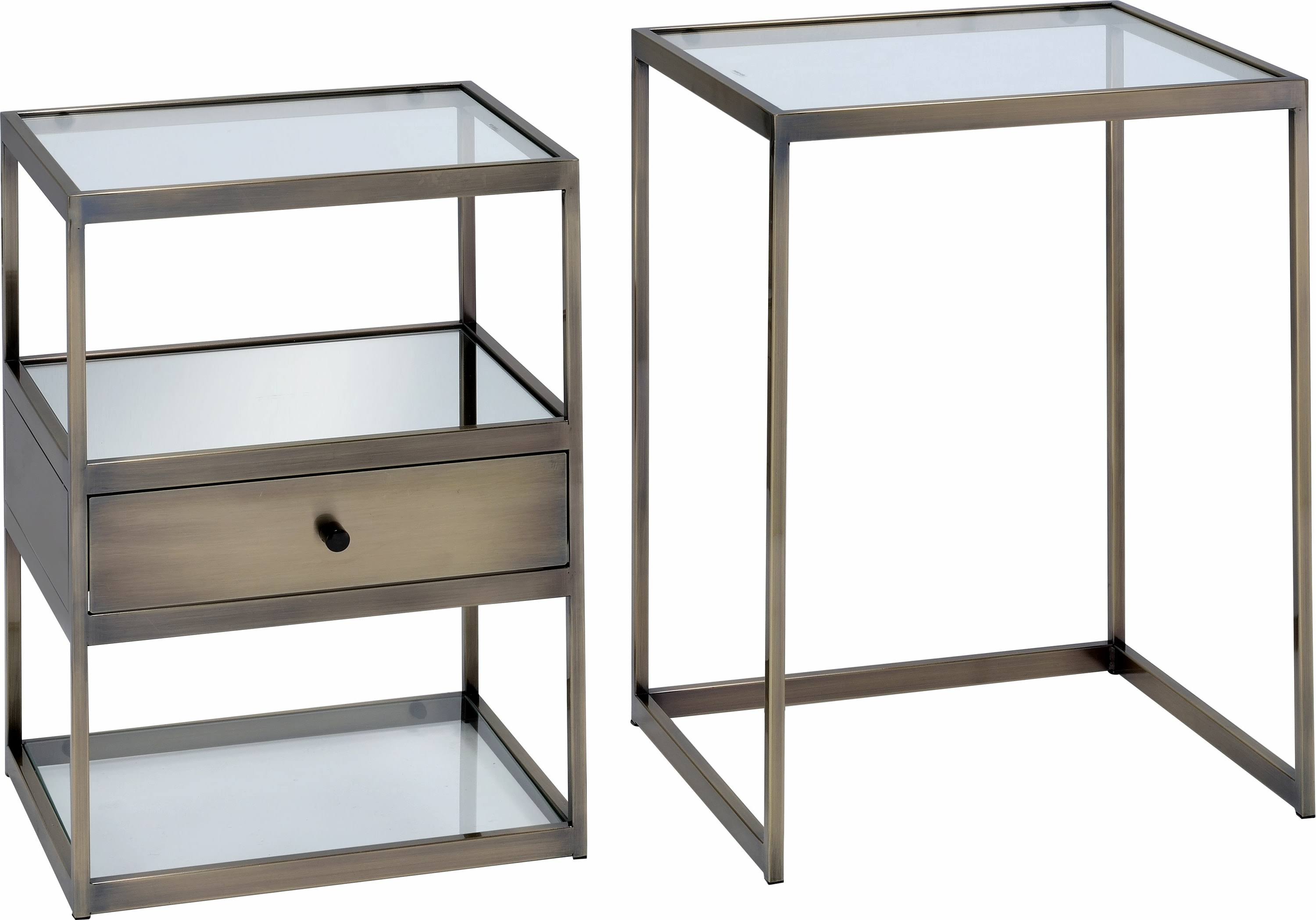 Acme Enca 2 Piece Nesting Tables Set Antique Brass u0026 Clear Glass