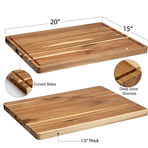 Extra Large Acacia Wood Cutting Board, 24x18 Inch Large Butcher Block Chopping Board with Handle and Juice Groove, Carving Board for Turkey, Meat