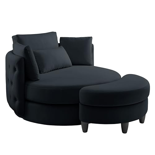 51.5-Inch Oversized Swivel Accent Barrel Chair with Storage Ottoman ,Button Decor and 4 Pillows