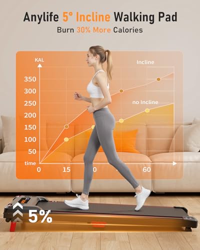 Walking Pad Treadmill, Anylife Incline Walking Pads Under Desk 330lb Capacity, 2.5HP Portable Treadmills for Home