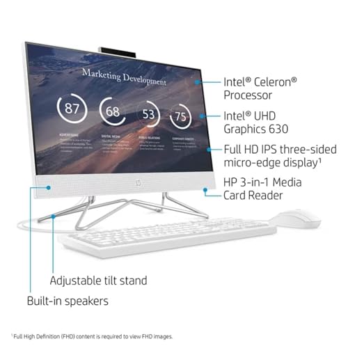 HP 21.5 inch Newest All-in-One Desktop PC, FHD Display, 32GB RAM, 1TB Storage (512GB SSD with 500GB External Hard Drive), Intel Dual-Core Processor