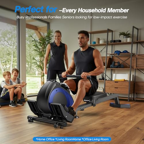 WELLFIT Rowing Machine for Home - Magnetic Rowing Machines 300lbs Capacity, Quiet Compact Smart Indoor Rower with Adjustable Resistance