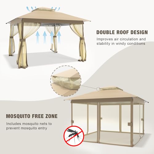 Outdoor Pop Up Gazebo 10x10 - Instant Canopy Tent with Mosquito Nettings