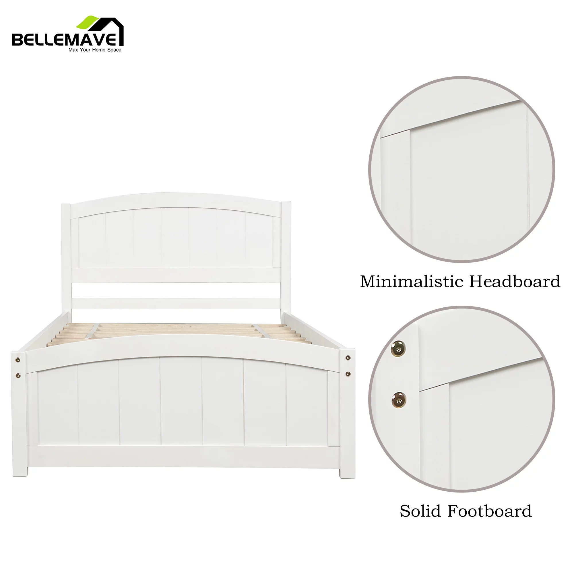 Bellemave Twin Wood Kids Platform Bed for Boys and Girls, White