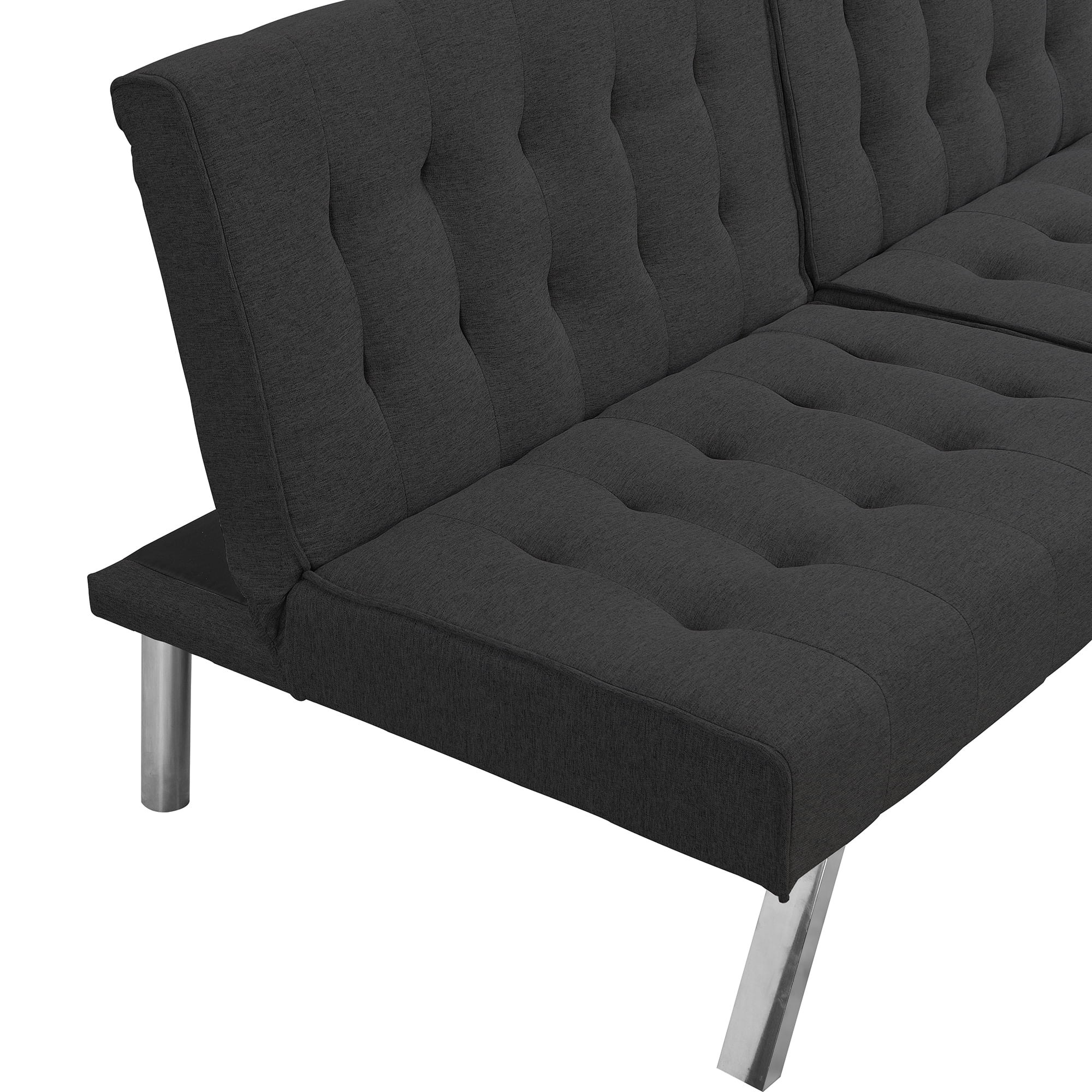 CoSoTower Wood Frame, Stainless Leg, Futon, Sofa Bed Black