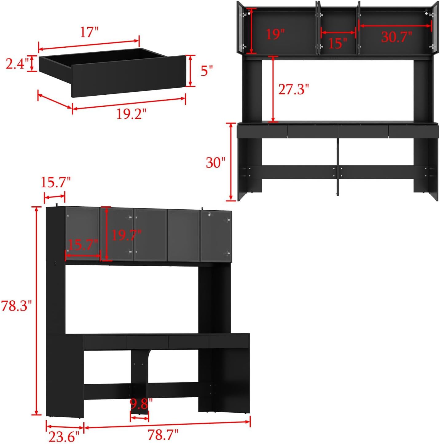 MOUMON Large Office Desk Executive Desk with Glass Doors & Lights, 2-Person Office Desk with 4 Drawers, 78.3 inch Desktop