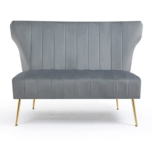 50’’ Velvet Modern Armless Loveseat Sofa, Upholstered Small Wingback Couch Sofa with Golden Metal Legs, 2 Seater Tufted Couch for Bedroom