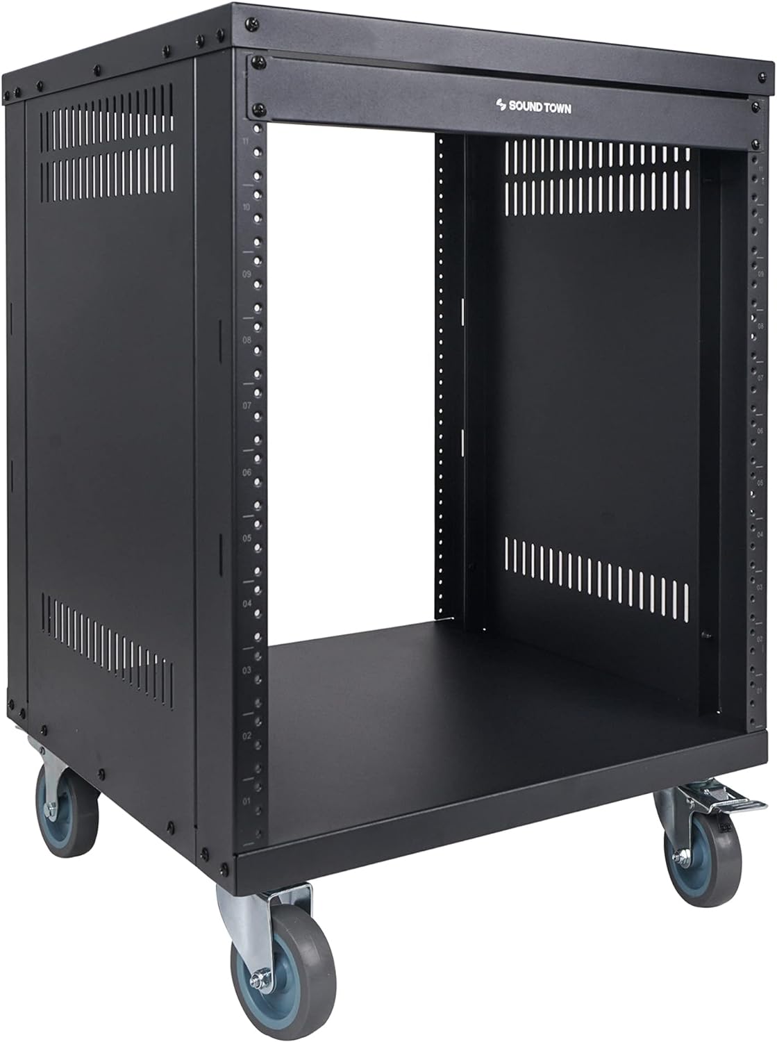 Sound Town 30U Universal Steel Rack, w/ 3 Locking Casters, Vented Side Panels for Audio Video, Server and Network Equipment (STRK-M30U)