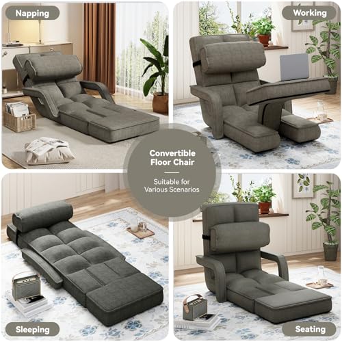 Esright Floor Chair, Padded Folding Gaming Chair with 14-Level Adjustable Backrest