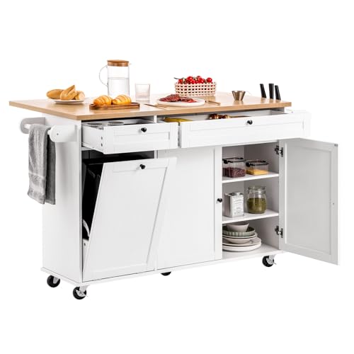 VEVOR Kitchen Island Cart with Solid Wood Top, 35.4" Width Mobile Carts with Storage Cabinet, Rolling Kitchen Table with Spice Rack, Towel Rack
