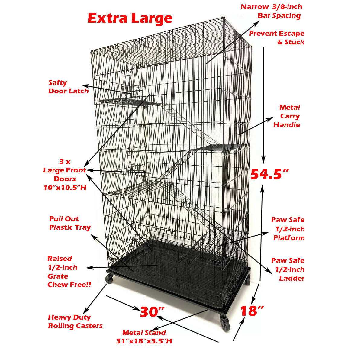 Mcage 55 Extra Large Small Critters Rolling Stand Habitats Cage Ferret Chinchilla Sugar Glider Rats - Pet Supplies online store