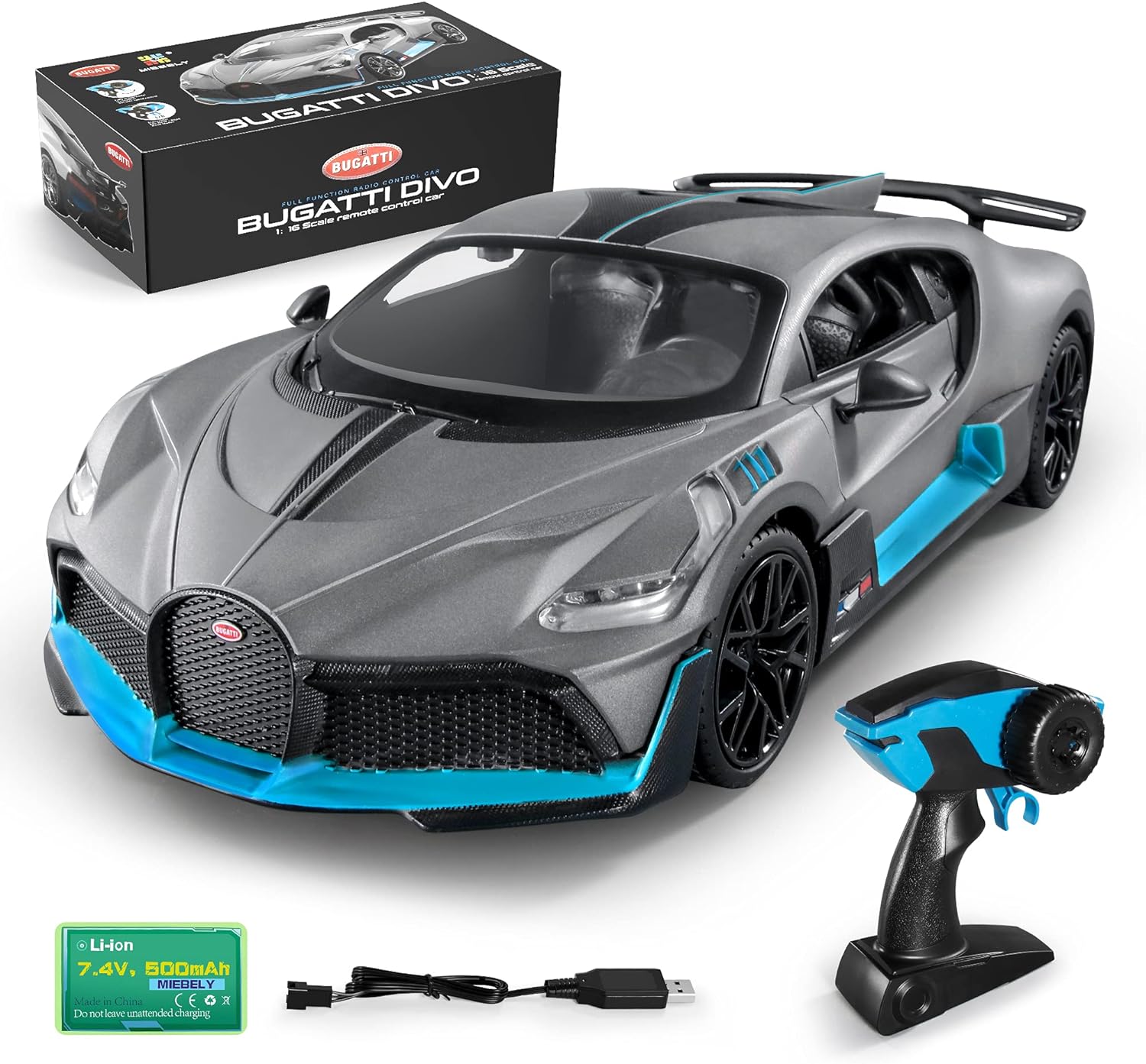 MIEBELY Bugatti Remote Control Car – 1/12 Scale RC Car for Children and Adults – Realistic Bugatti Divo Car with Lights – Detachable Steering Ring
