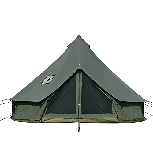 Cotton Canvas Bell Tent with Stove Jack, Roomy Yurt for Family Glamping Camping, 4 Season Tent with Zipped Removable Floor