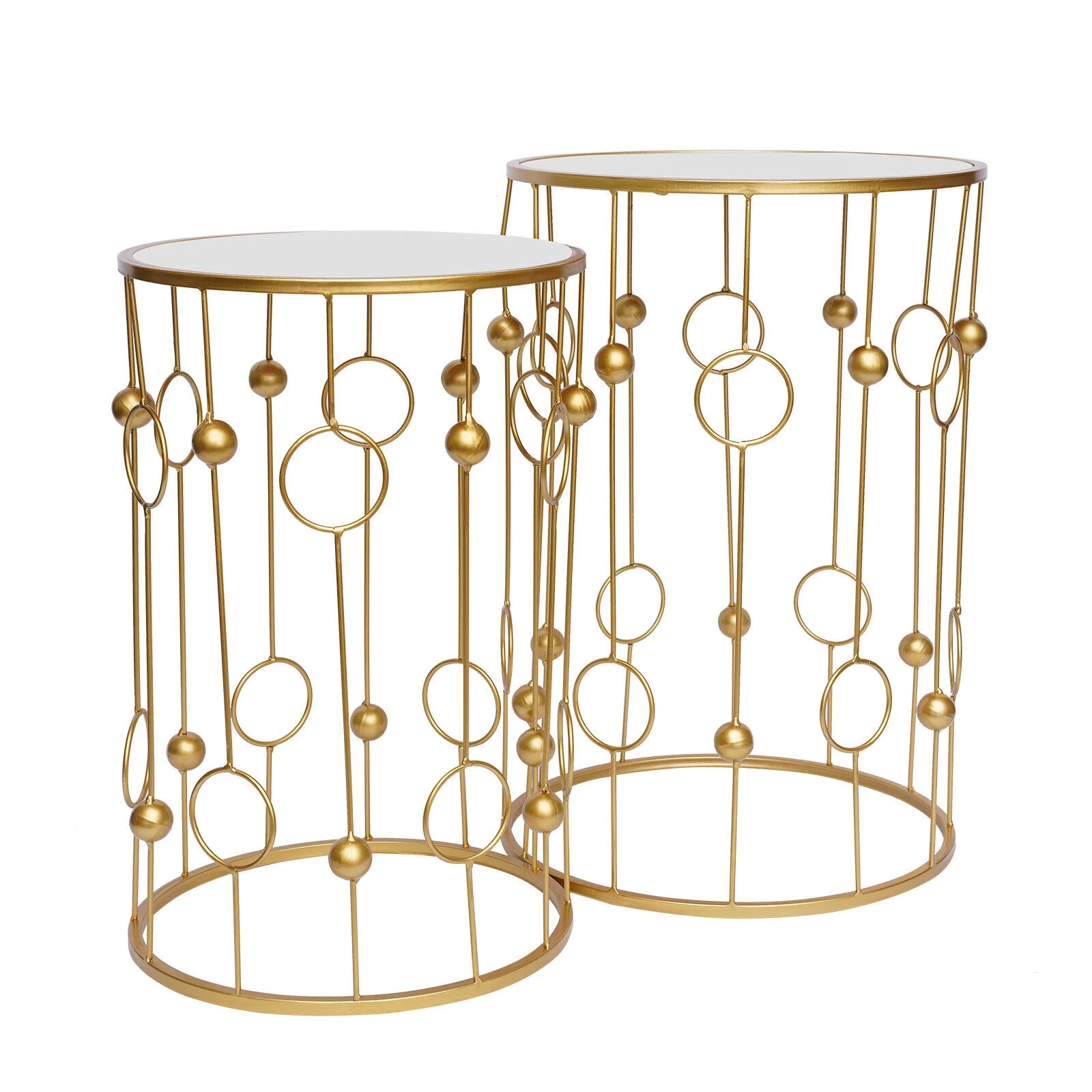 Set of 2 Round Nesting End Side Tables Glass Top,End Tables Elegant Coffee Table