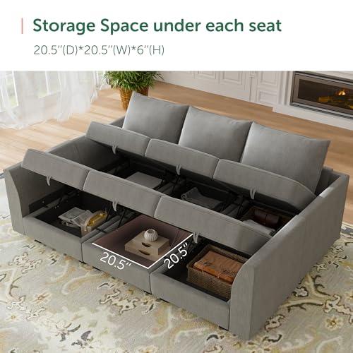 HONBAY Modular Sofa Sectional Sleeper Couch with Ottomans Reversible Sleeper Sectional Sofa Modular Couch with Storage, Aqua Blue