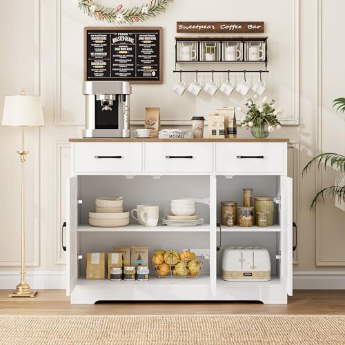 HOSTACK Modern Farmhouse Sideboard Buffet Cabinet, Barn Doors Buffet Storage Cabinet with Drawers and Shelves
