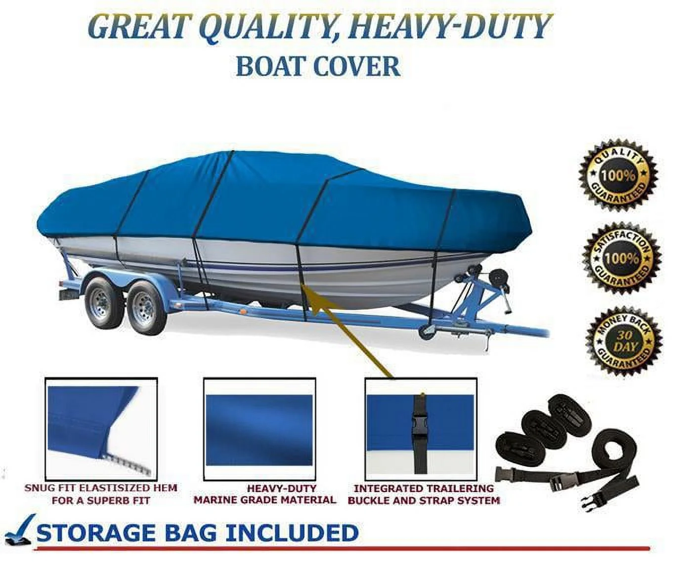 BLUE, GREAT QUALITY BOAT COVER Compatible for SYLVAN NAVIGATOR 1500 SC 2002-2004