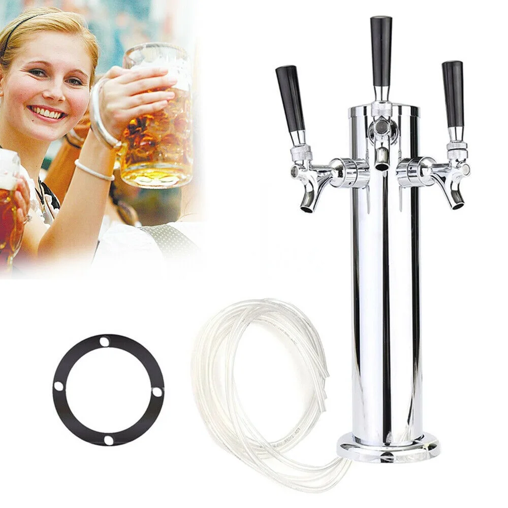 DENEST Beer Dispenser Beer Tower Homebrew Bar Beer Dispenser Stainless Steel Silver (3 Taps)