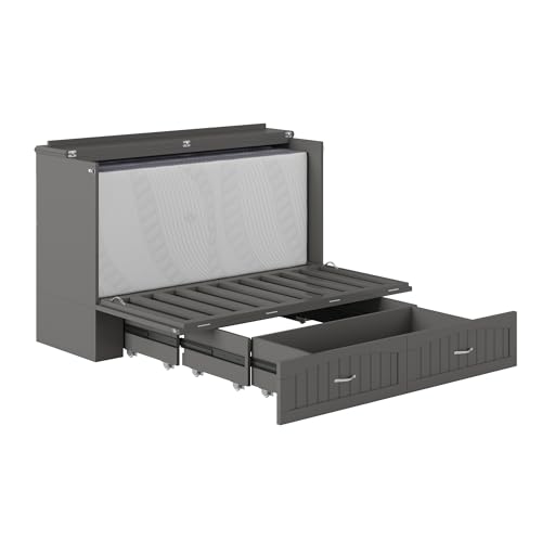 AFI Southampton Queen Murphy Bed Chest with Mattress, Storage, and Built-in Charger in Grey