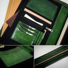 Leather Portfolio Document Folder Handcrafted Case Green Time Resistance