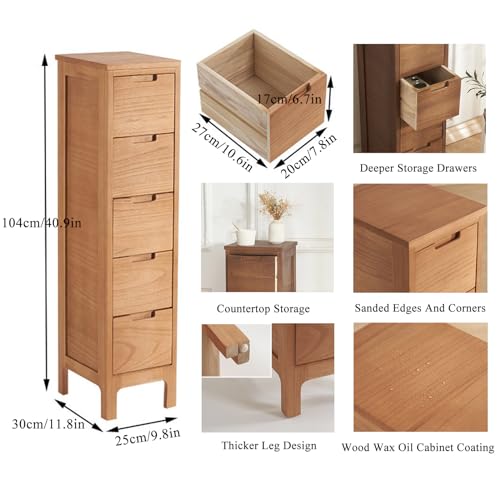 Tall Drawer Organizer for Small Spaces - Narrow Dresser with 5 Drawer Floor Cabinet Storage Organizer - Free Standing Cabinet