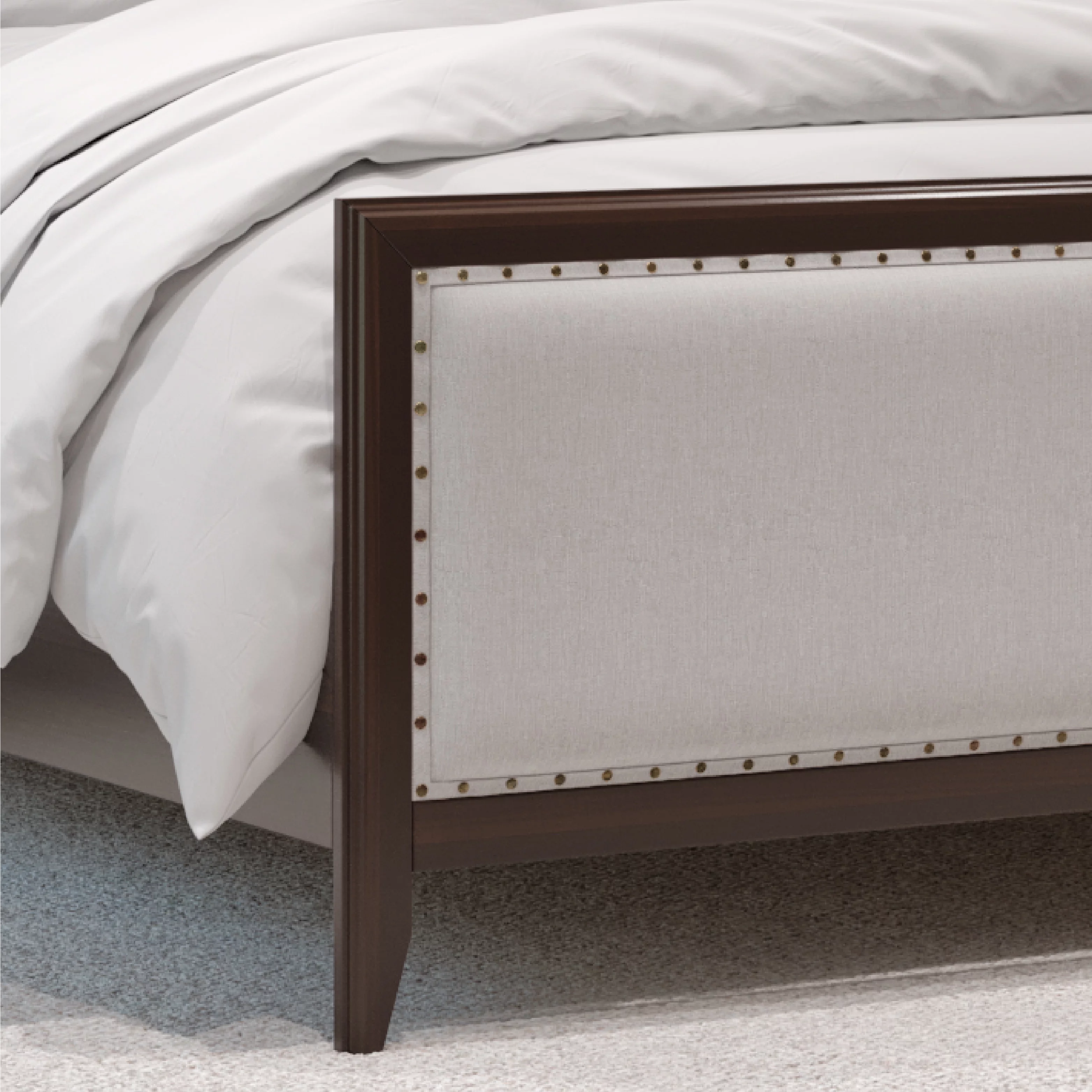 DG Casa Salerno Upholstered Wood Platform Bed Frame with Nailhead Trim Adjustable Height Headboard and Full Wooden Slats Box Spring Not Required
