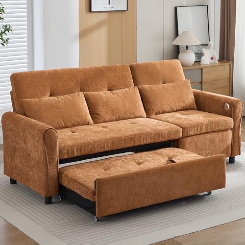 Ball & Cast Convertible Sofa Bed with Reversible Storage Chaise,Linen Sleeper Sofa Couch L Shaped Pull Out Couch Bed