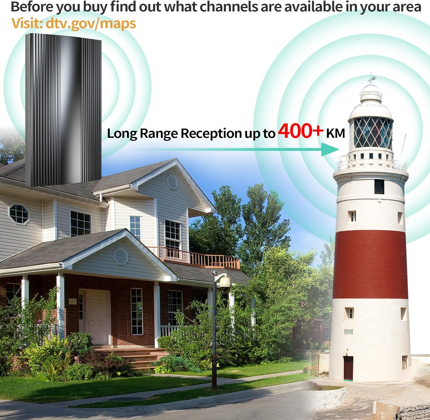 2022 Latest Digital TV Antenna up 380 Miles Range-Indoor/Outdoor Digital Antenna with Smart Amplifer Booster/35ft Thick Coaxial Cable
