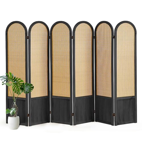 5.9 Ft Tall Hand-Woven Rattan Room Divider 3 Panels, Wood Room Divider Panel, Folding Screen Divider Wall, Wall Divider for Room Separation