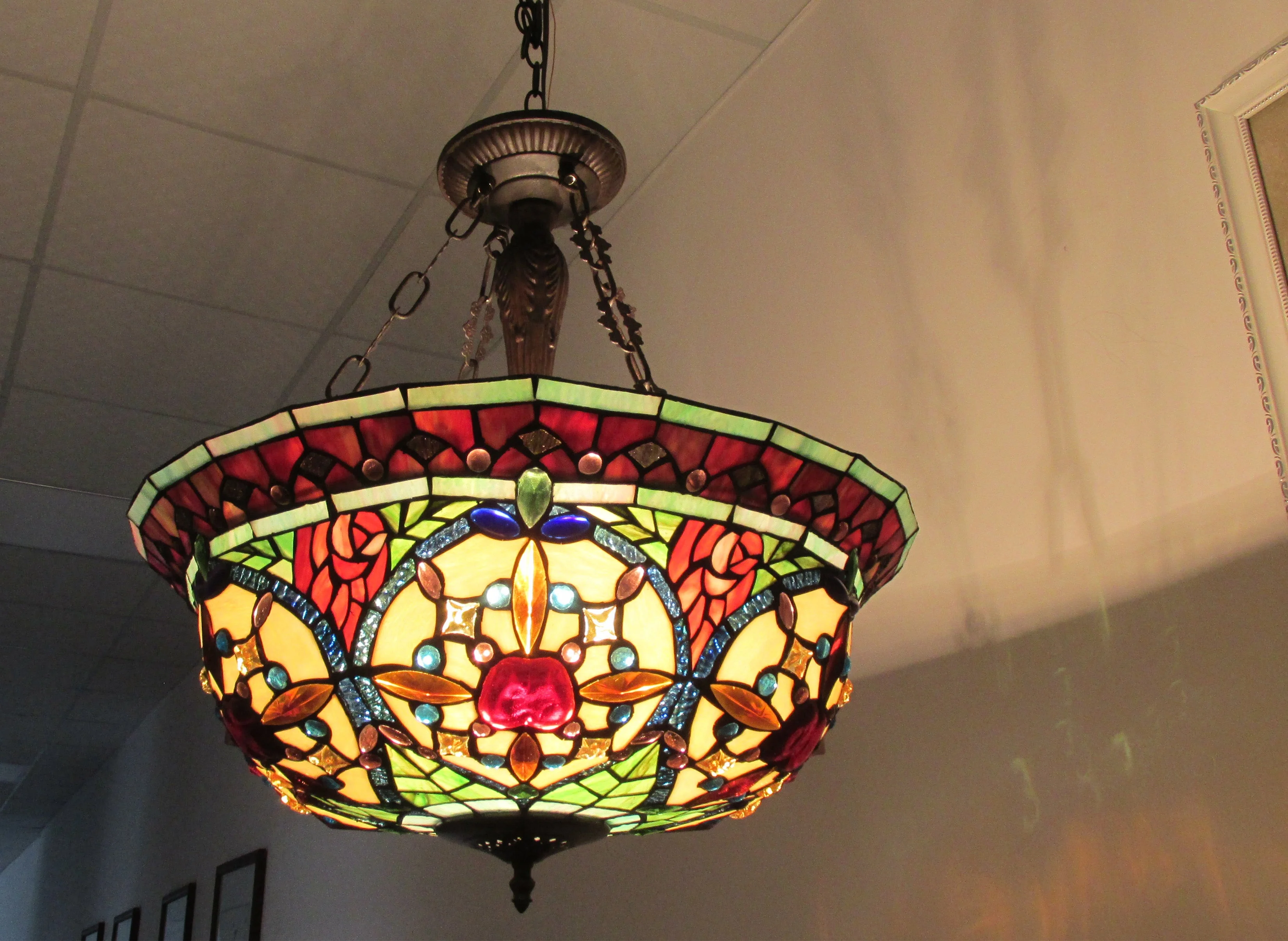 RADIANCE Goods Tiffany-Style 3 Light Victorian Inverted Ceiling Pendant 22" Shade