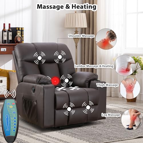 Bonzy Home Oversized Power Lift Recliner Chair for Elderly, Faux Leather Lift Chair with Heated and Massage