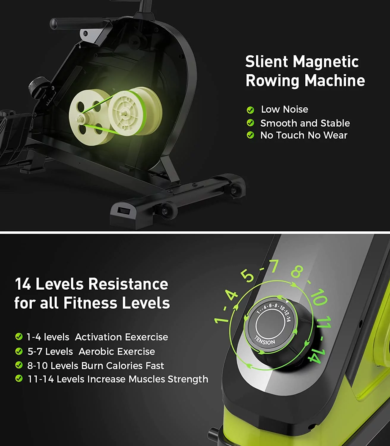 pooboo Rowing Machine Bluetooth 14 Levels Max 350 LBS Magnetic Rower with LCD Monitor, Tablet Holder, Upgraded Rowing Machines for Home use