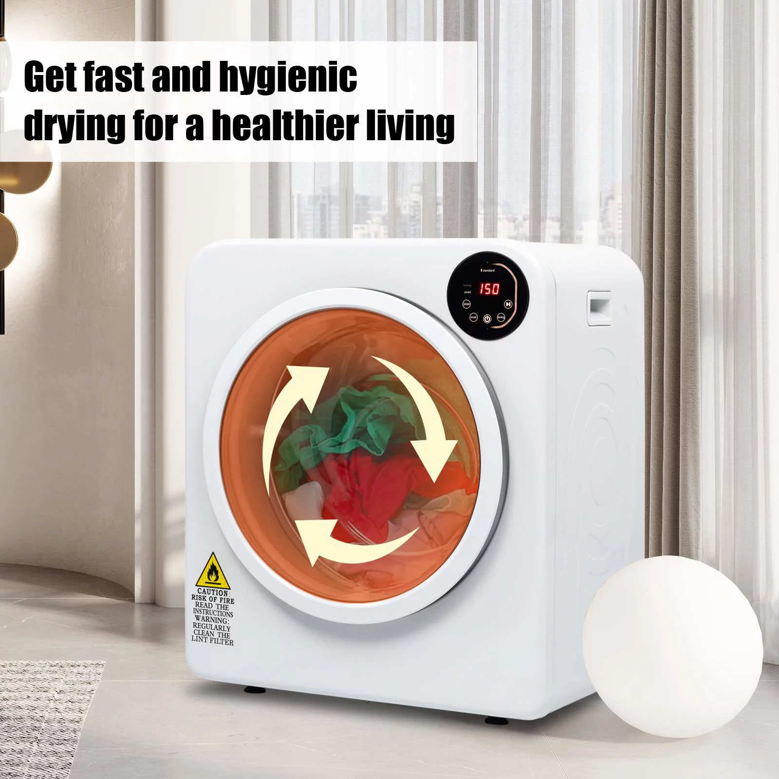 Ktaxon 3.5 Cu.Ft Stainless Steel Compact Electric Clothes Dryer With LCD Display, White