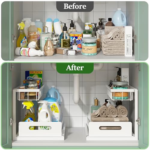 REALINN Under Sink Organizer and Storage, 2 Pack Pull Out Cabinet Organizer Slide Out Sink Shelf Cabinet Storage Shelves