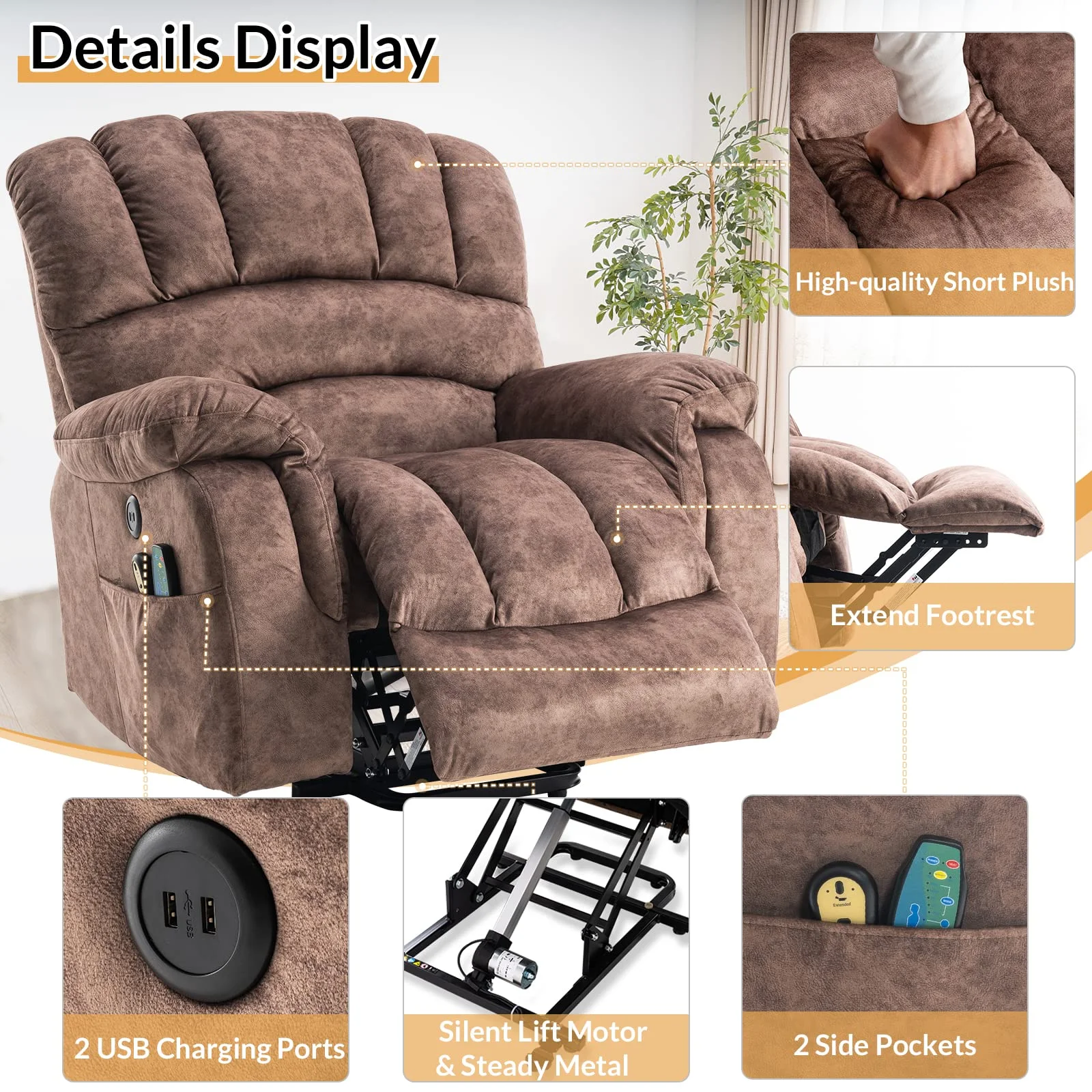 W WARMHOL Large Power Electric Lift Chairs Recliners for Elderly Big Man with Massage and Heat