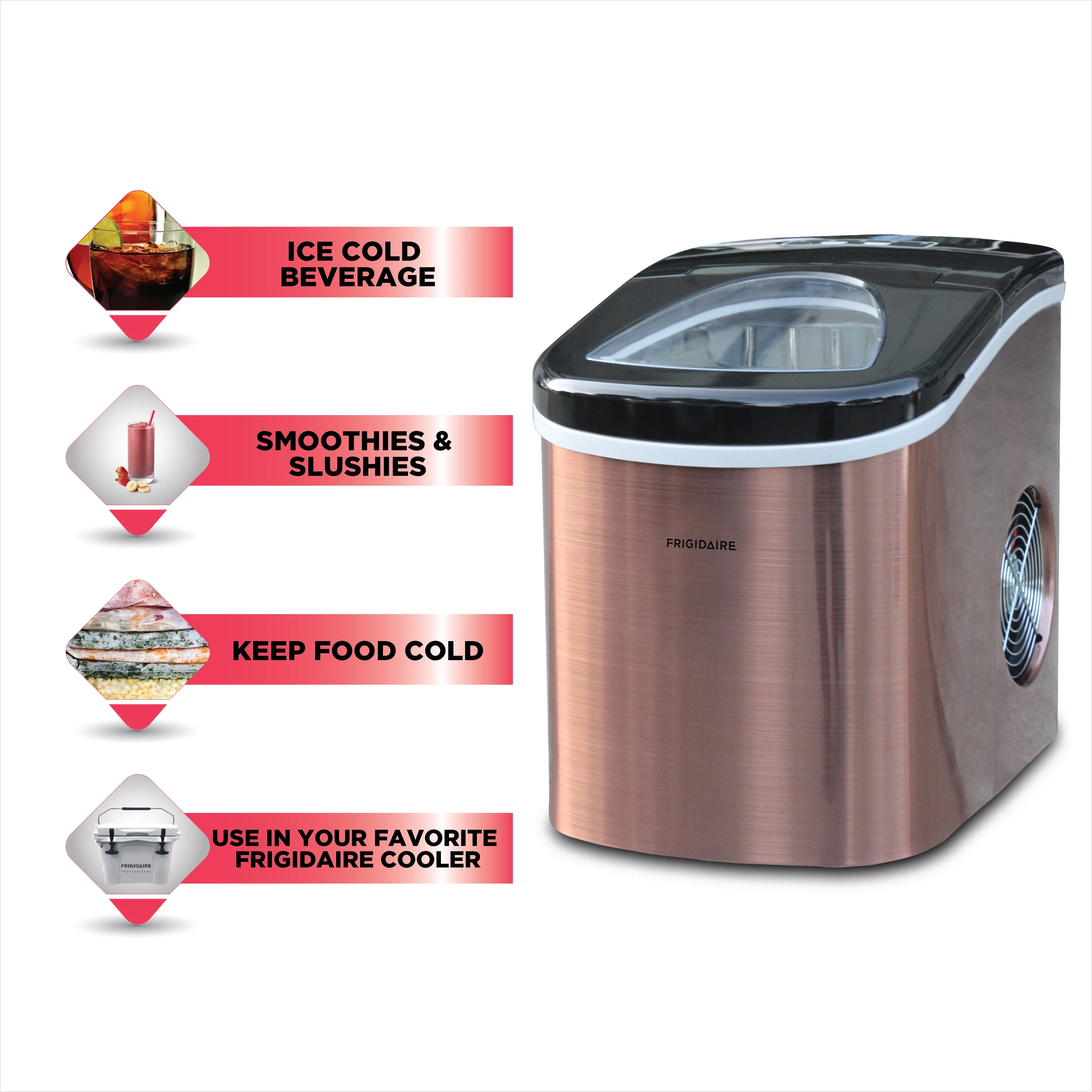 Frigidaire 26 lb. Countertop Ice Maker EFIC117-SS, Red Stainless Steel