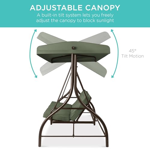 Best Choice Products 3-Seat Outdoor Large Converting Canopy Swing Glider, Patio Hammock Lounge Chair for Porch, Backyard w/Flatbed, Adjustable Shade